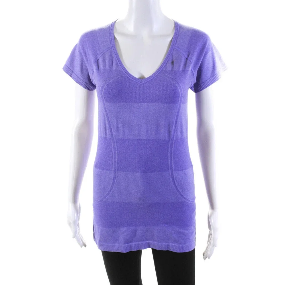 Lululemon Run Swiftly V Neck Short Sleeve Top Purple 8